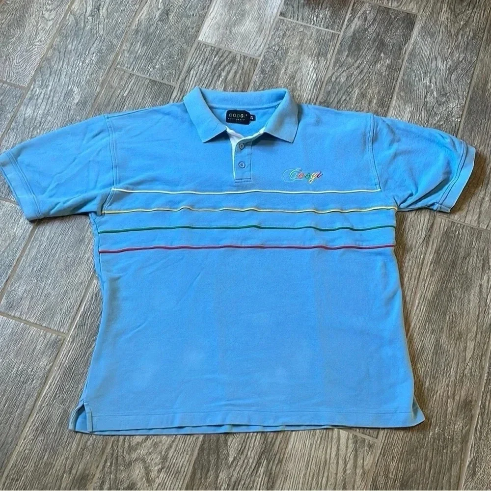 Coogi Vintage polo shirt Blue Short sleeved stripes Men’s 2X